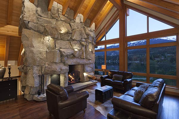 RockPile Gallery: Custom stone fireplace, Whistler BC