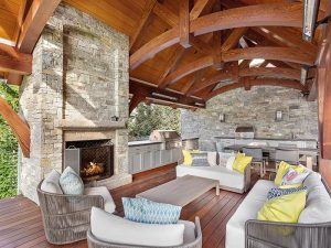 RockPile Gallery: Outdoor custom stone fireplace and kitchen